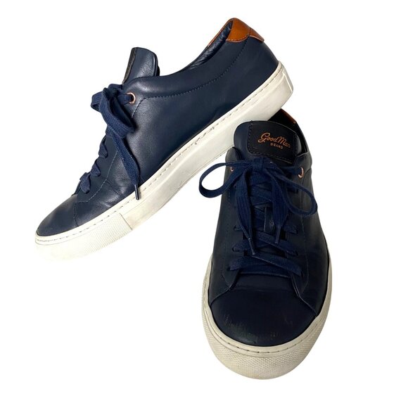 Good Man Brand Legend London Blue Leather‎ Sneakers Made in Italy Men's Sz 7.5 - Picture 1 of 11